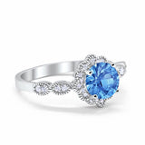 Halo Floral Wedding Ring Round Simulated Cubic Zirconia 925 Sterling Silver