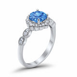 Halo Floral Wedding Ring Round Simulated Cubic Zirconia 925 Sterling Silver