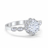 Halo Floral Wedding Ring Round Simulated Cubic Zirconia 925 Sterling Silver