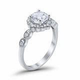 Halo Floral Wedding Ring Round Simulated Cubic Zirconia 925 Sterling Silver