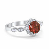 Halo Floral Wedding Ring Round Simulated Cubic Zirconia 925 Sterling Silver