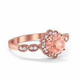 Halo Floral Wedding Ring Round Simulated Cubic Zirconia 925 Sterling Silver