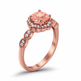 Halo Floral Wedding Ring Round Simulated Cubic Zirconia 925 Sterling Silver
