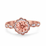 Halo Floral Wedding Ring Round Simulated Cubic Zirconia 925 Sterling Silver