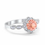 Halo Floral Wedding Ring Round Simulated Cubic Zirconia 925 Sterling Silver