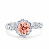 Halo Floral Wedding Ring Round Simulated Cubic Zirconia 925 Sterling Silver