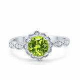 Halo Floral Wedding Ring Round Simulated Cubic Zirconia 925 Sterling Silver