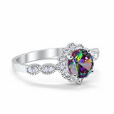 Halo Floral Wedding Ring Round Simulated Cubic Zirconia 925 Sterling Silver