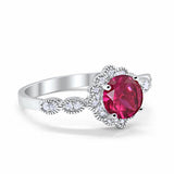 Halo Floral Wedding Ring Round Simulated Cubic Zirconia 925 Sterling Silver