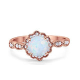 Halo Floral Wedding Ring Round Simulated Cubic Zirconia 925 Sterling Silver