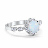 Halo Floral Wedding Ring Round Simulated Cubic Zirconia 925 Sterling Silver
