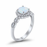 Halo Floral Wedding Ring Round Simulated Cubic Zirconia 925 Sterling Silver