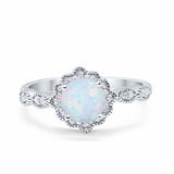 Halo Floral Wedding Ring Round Simulated Cubic Zirconia 925 Sterling Silver