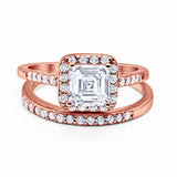Halo Asscher Cut Wedding Engagement Bridal Set Ring Round Cubic Zirconia 925 Sterling Silver Choose Color