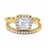 Halo Asscher Cut Wedding Engagement Bridal Set Ring Round Cubic Zirconia 925 Sterling Silver Choose Color