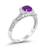 Halo Art Deco Wedding Ring Simulated Cubic Zirconia 925 Sterling Silver