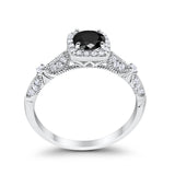 Halo Art Deco Wedding Ring Simulated Cubic Zirconia 925 Sterling Silver