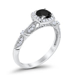 Halo Art Deco Wedding Ring Simulated Cubic Zirconia 925 Sterling Silver