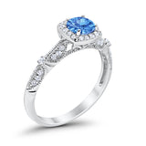 Halo Art Deco Wedding Ring Simulated Cubic Zirconia 925 Sterling Silver