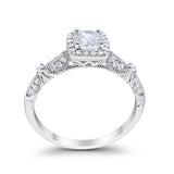 Halo Art Deco Wedding Ring Simulated Cubic Zirconia 925 Sterling Silver