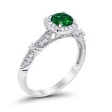 Halo Art Deco Wedding Ring Simulated Cubic Zirconia 925 Sterling Silver