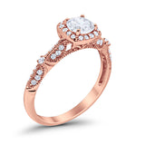 Halo Art Deco Wedding Ring Simulated Cubic Zirconia 925 Sterling Silver