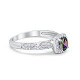 Halo Art Deco Wedding Ring Simulated Cubic Zirconia 925 Sterling Silver