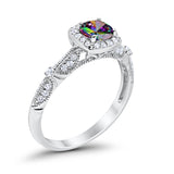 Halo Art Deco Wedding Ring Simulated Cubic Zirconia 925 Sterling Silver