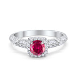 Halo Art Deco Wedding Ring Simulated Cubic Zirconia 925 Sterling Silver