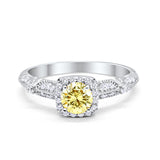 Halo Art Deco Wedding Ring Simulated Cubic Zirconia 925 Sterling Silver