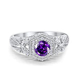 Fancy Art Deco Wedding Ring 925 Sterling Silver Round Simulated Cubic Zirconia