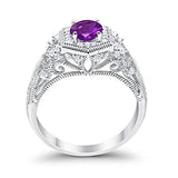 Fancy Art Deco Wedding Ring 925 Sterling Silver Round Simulated Cubic Zirconia