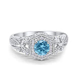 Fancy Art Deco Wedding Ring 925 Sterling Silver Round Simulated Cubic Zirconia