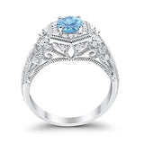 Fancy Art Deco Wedding Ring 925 Sterling Silver Round Simulated Cubic Zirconia