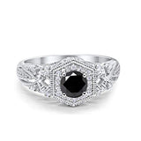 Fancy Art Deco Wedding Ring 925 Sterling Silver Round Simulated Cubic Zirconia