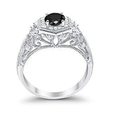 Fancy Art Deco Wedding Ring 925 Sterling Silver Round Simulated Cubic Zirconia