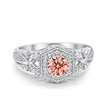 Fancy Art Deco Wedding Ring 925 Sterling Silver Round Simulated Cubic Zirconia