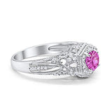 Fancy Art Deco Wedding Ring 925 Sterling Silver Round Simulated Cubic Zirconia