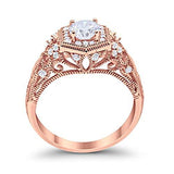 Fancy Art Deco Wedding Ring 925 Sterling Silver Round Simulated Cubic Zirconia