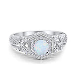 Fancy Art Deco Wedding Ring 925 Sterling Silver Round Simulated Cubic Zirconia