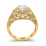 Fancy Art Deco Wedding Ring 925 Sterling Silver Round Simulated Cubic Zirconia