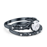 Art Deco Two Piece Engagement Ring Round Simulated CZ 925 Sterling Silver