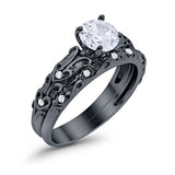 Art Deco Two Piece Engagement Ring Round Simulated CZ 925 Sterling Silver