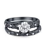 Art Deco Two Piece Engagement Ring Round Simulated CZ 925 Sterling Silver