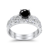 Art Deco Two Piece Engagement Ring Round Simulated CZ 925 Sterling Silver