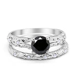 Art Deco Two Piece Engagement Ring Round Simulated CZ 925 Sterling Silver