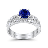 Art Deco Two Piece Engagement Ring Round Simulated CZ 925 Sterling Silver