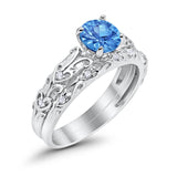 Art Deco Two Piece Engagement Ring Round Simulated CZ 925 Sterling Silver