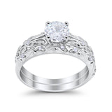 Art Deco Two Piece Engagement Ring Round Simulated CZ 925 Sterling Silver