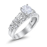 Art Deco Two Piece Engagement Ring Round Simulated CZ 925 Sterling Silver